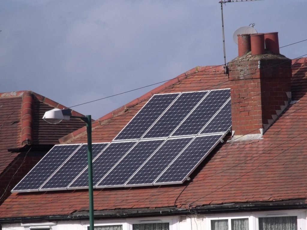 Rooftop solar panels on a house