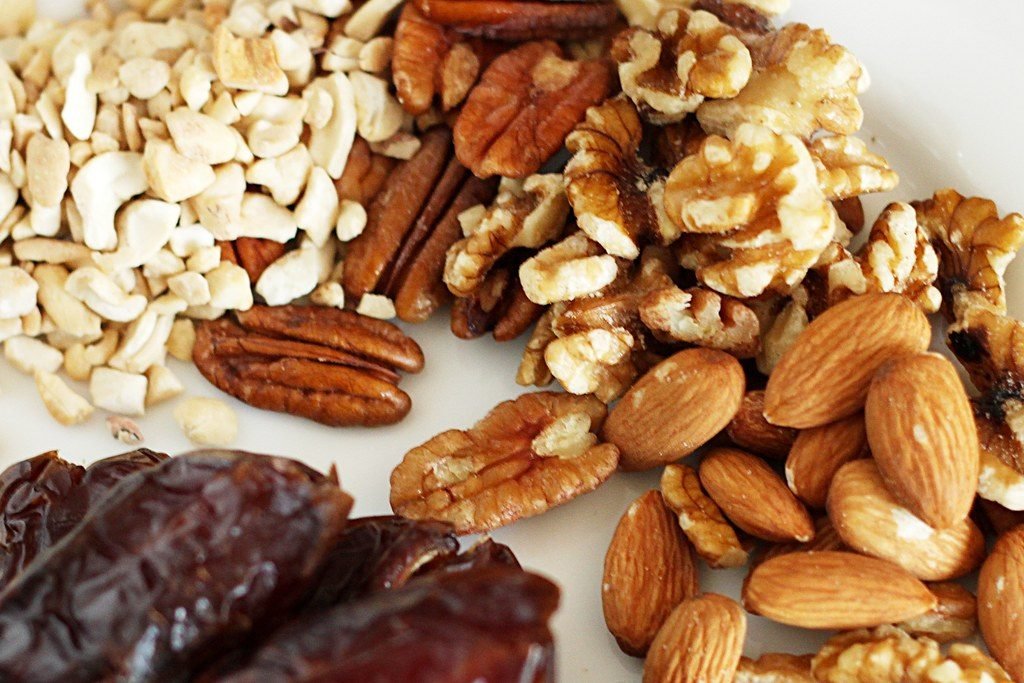 Mixed dry fruits almonds walnuts and dates