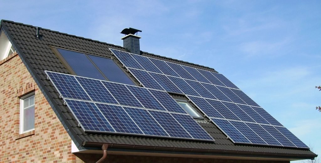 Solar panels installed on a house roof