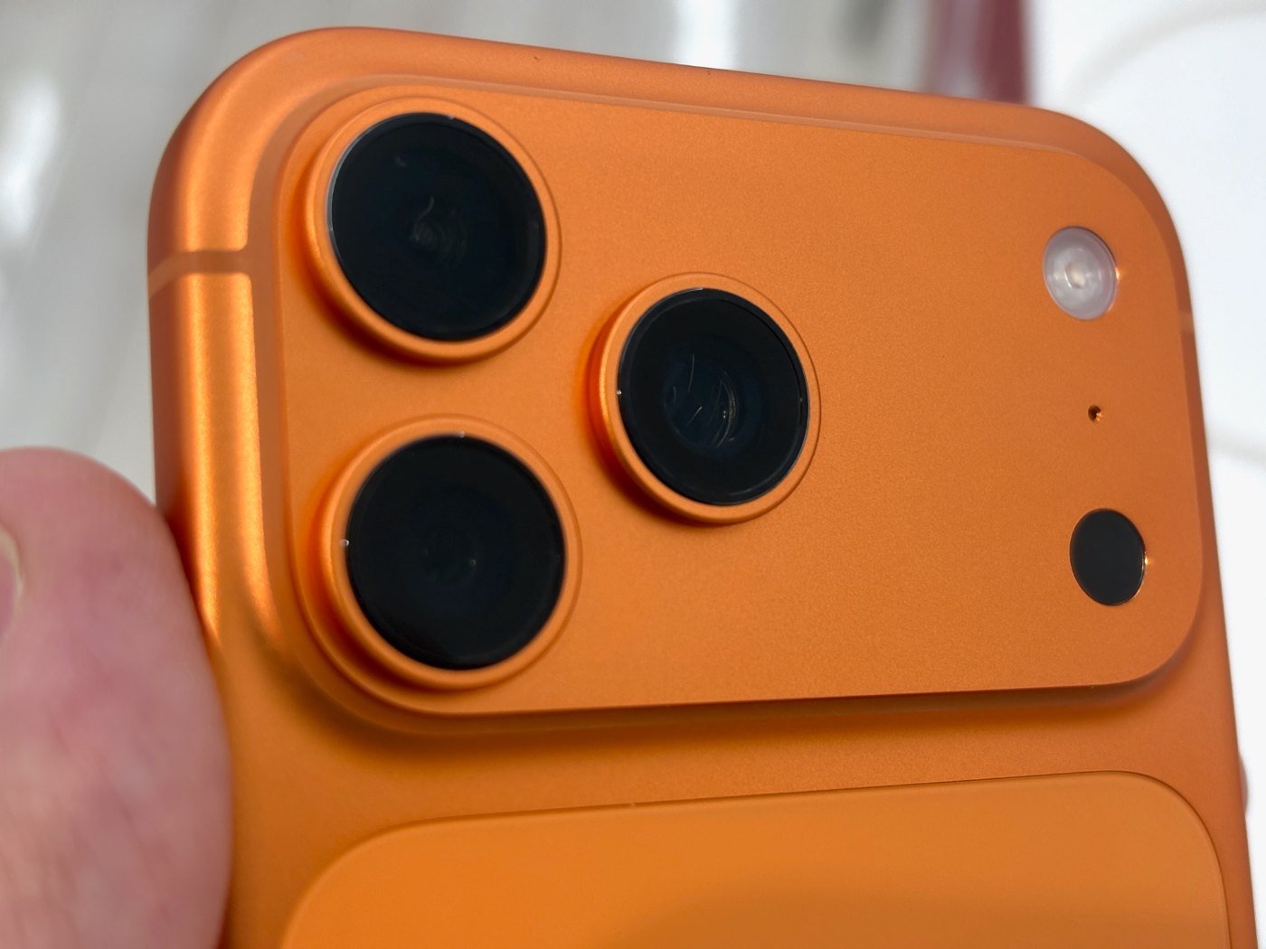 iPhone 17 Pro Max Cosmic Orange camera close-up