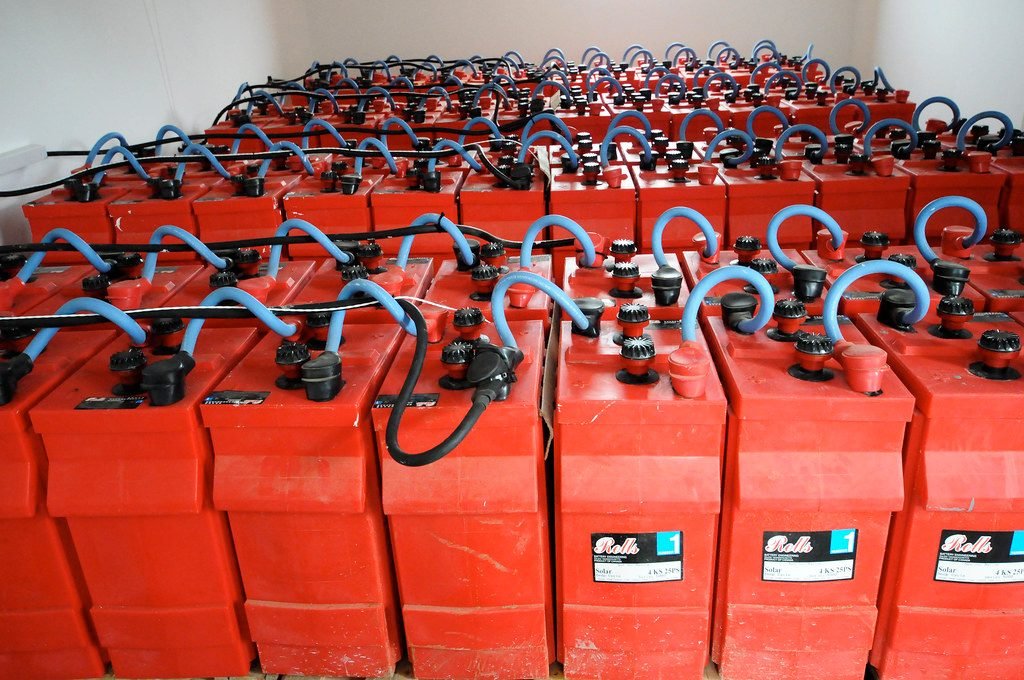 Lead-acid battery bank connected for solar backup